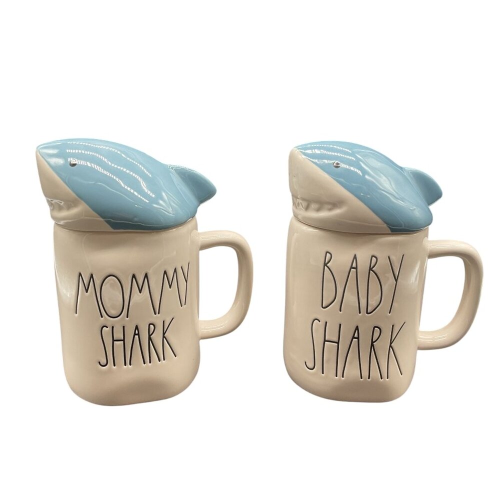 Rae Dunn Mommy Shark & Baby Shark Ceramic Mugs Set Of 2 Ceramic 7"H